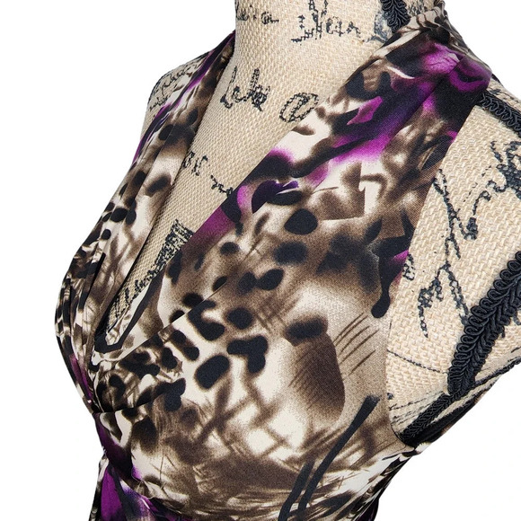 Muse Womens Twist Front Bodycon Animal Print Dress Size 6 Purple Brown - Picture 7 of 10